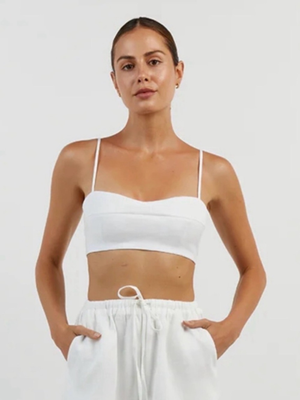 NWT DISSH Vienna White Linen Curved Crop Top - Size US 8